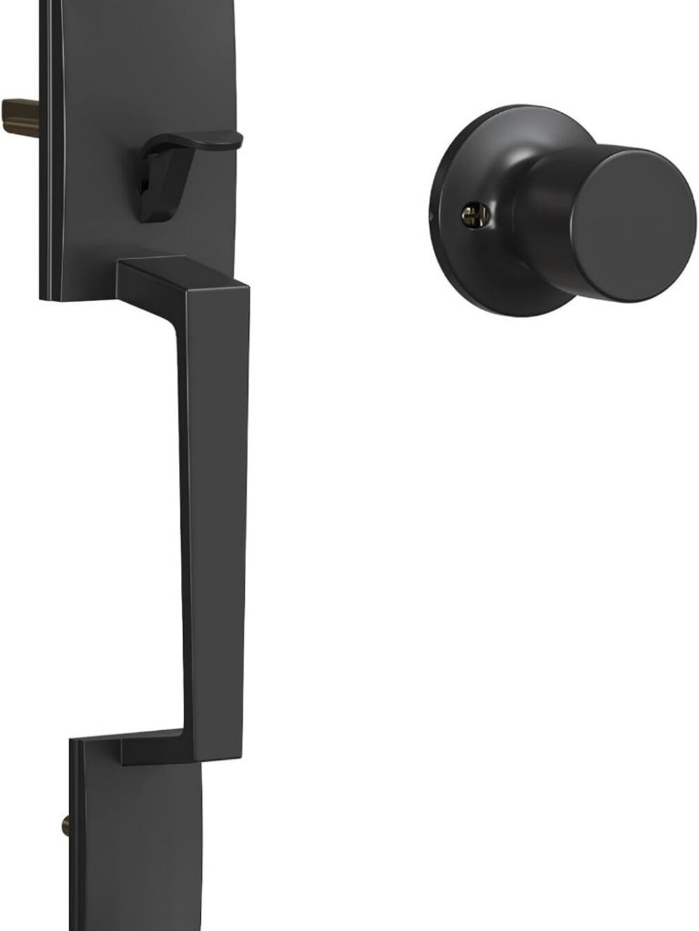 Matte Black Exterior Door Handle Set with Knob, Entry Handles for Right/Left